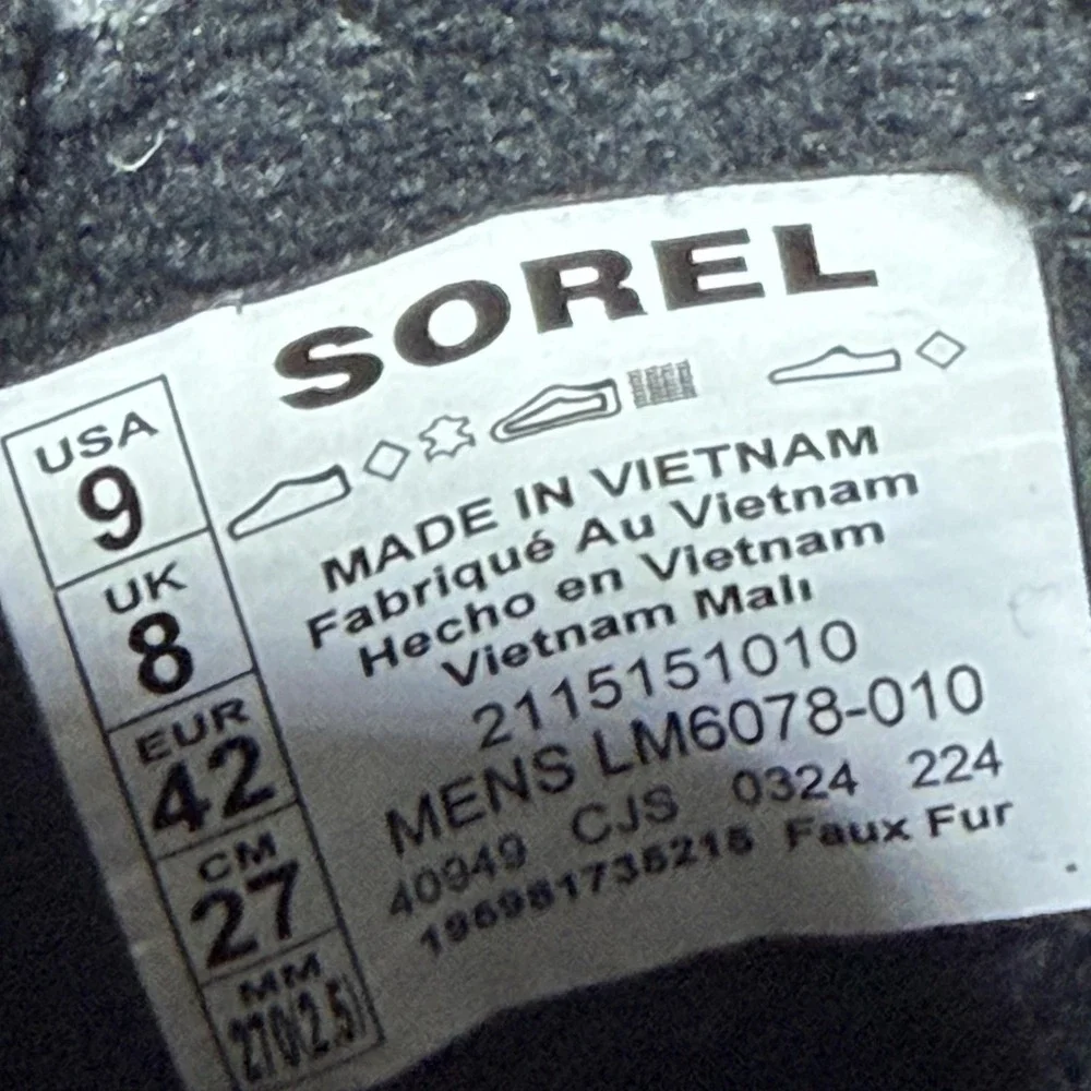 Sorel Boots Mens Size 9 Black Chelsea Ankle Faux Fur Lined Winter‎ LM6078-010